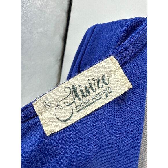 Royal Blue Vintage Ruffled Cocktail Dress With Side Drape, Size L - Picture 5 of 10